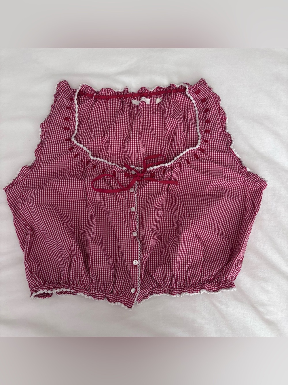 Doen Women's Traveler Red Gingham Sleeveless Crop Top with Button Front S